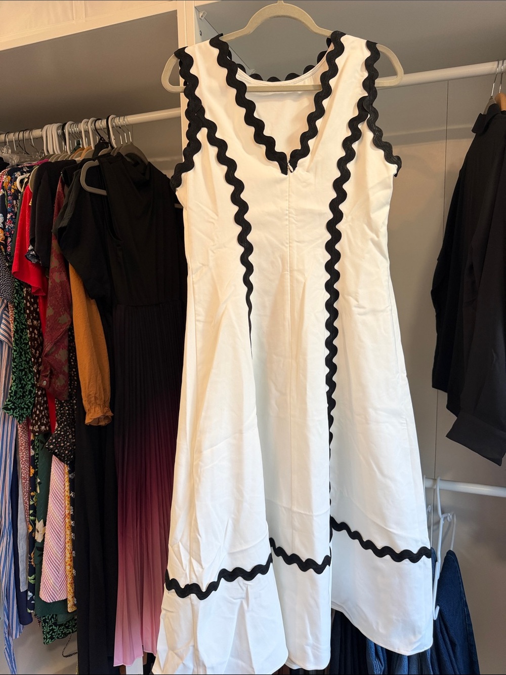 Commense White Midi Dress with Black Scallop Trim - Picture 6 of 7